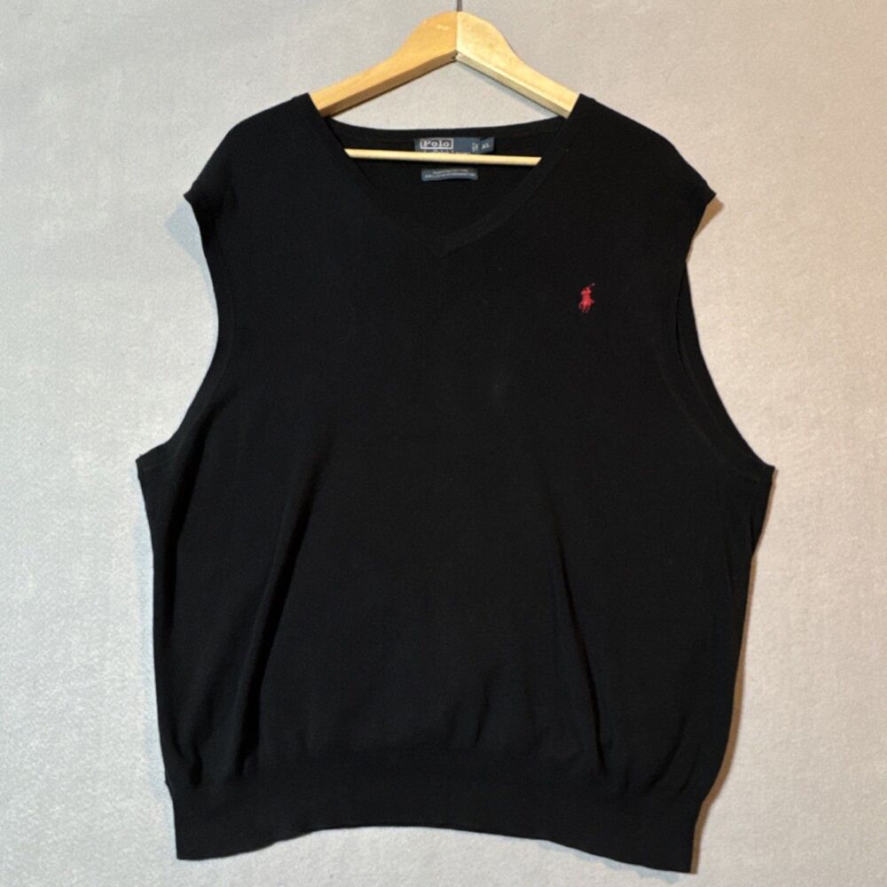 Polo Ralph Lauren Pima Cotton Black V-Neck Knit Sweater Vest XL Embroidered Logo